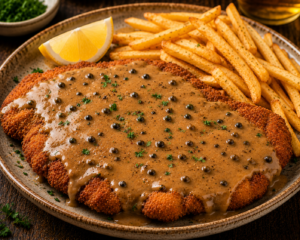 Pork schnitzel pepper sauce