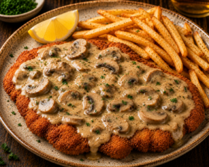 Pork schnitzel mushroom sauce